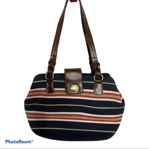 Bag Striped Shoulder Knit Feel Flap with Lock